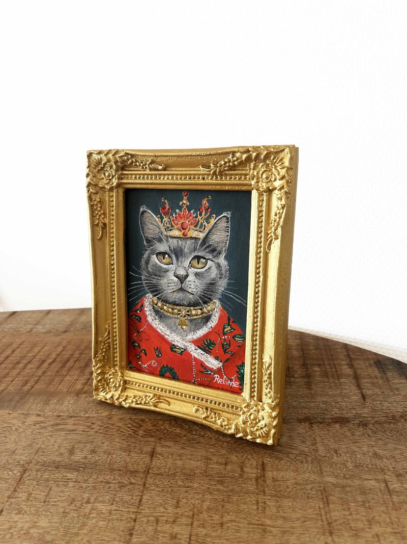 The Queen Cat - Oil painting on plywood - 11,5 x 16,5 cm
