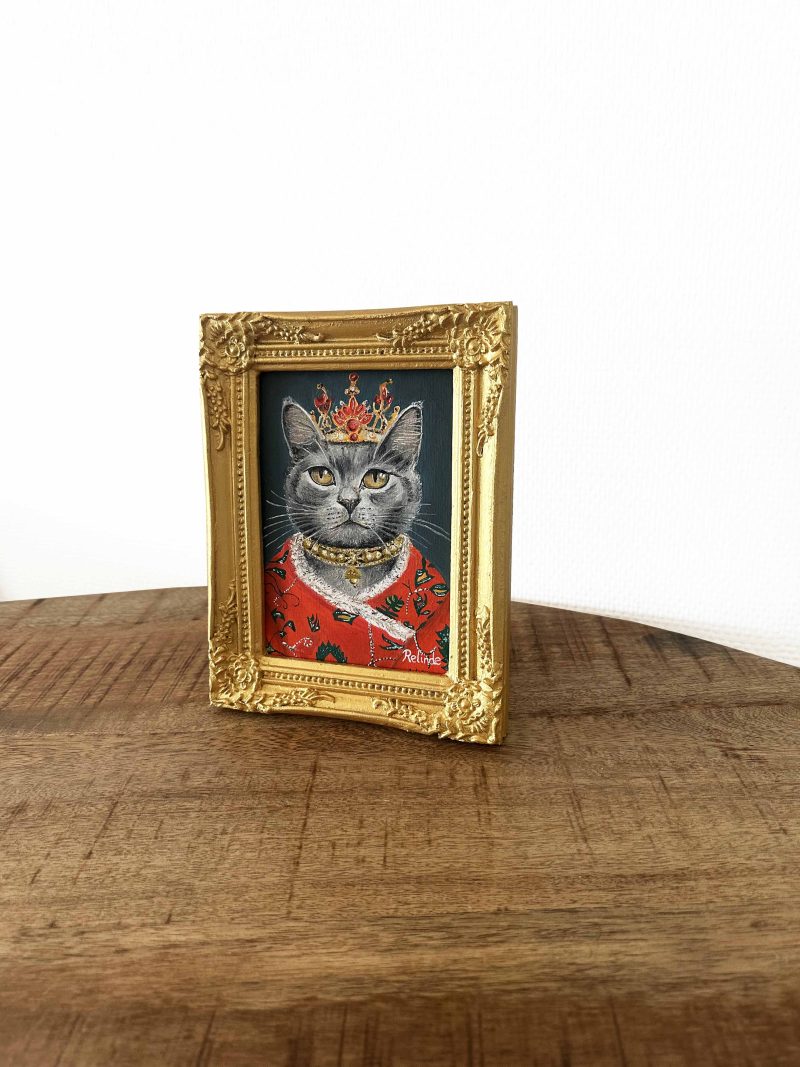 The Queen Cat - Oil painting on plywood - 11,5 x 16,5 cm