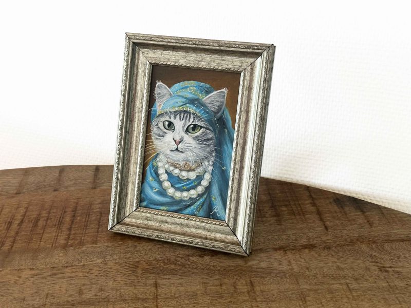 The Cat with The Headscarf - Oil painting on plywood - 10 x 15 cm