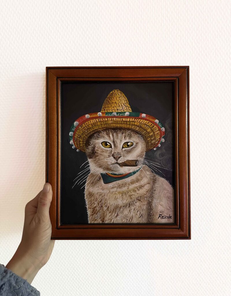 The Mexican Cat - Oil painting on plywood - 20 x 25 cm
