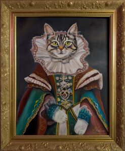 Cat in a Classic Dress - Oil painting on plywood - 40 x 50 cm